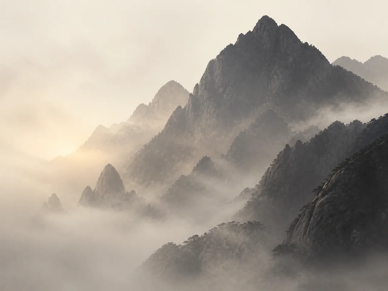 Misty mountain ridges